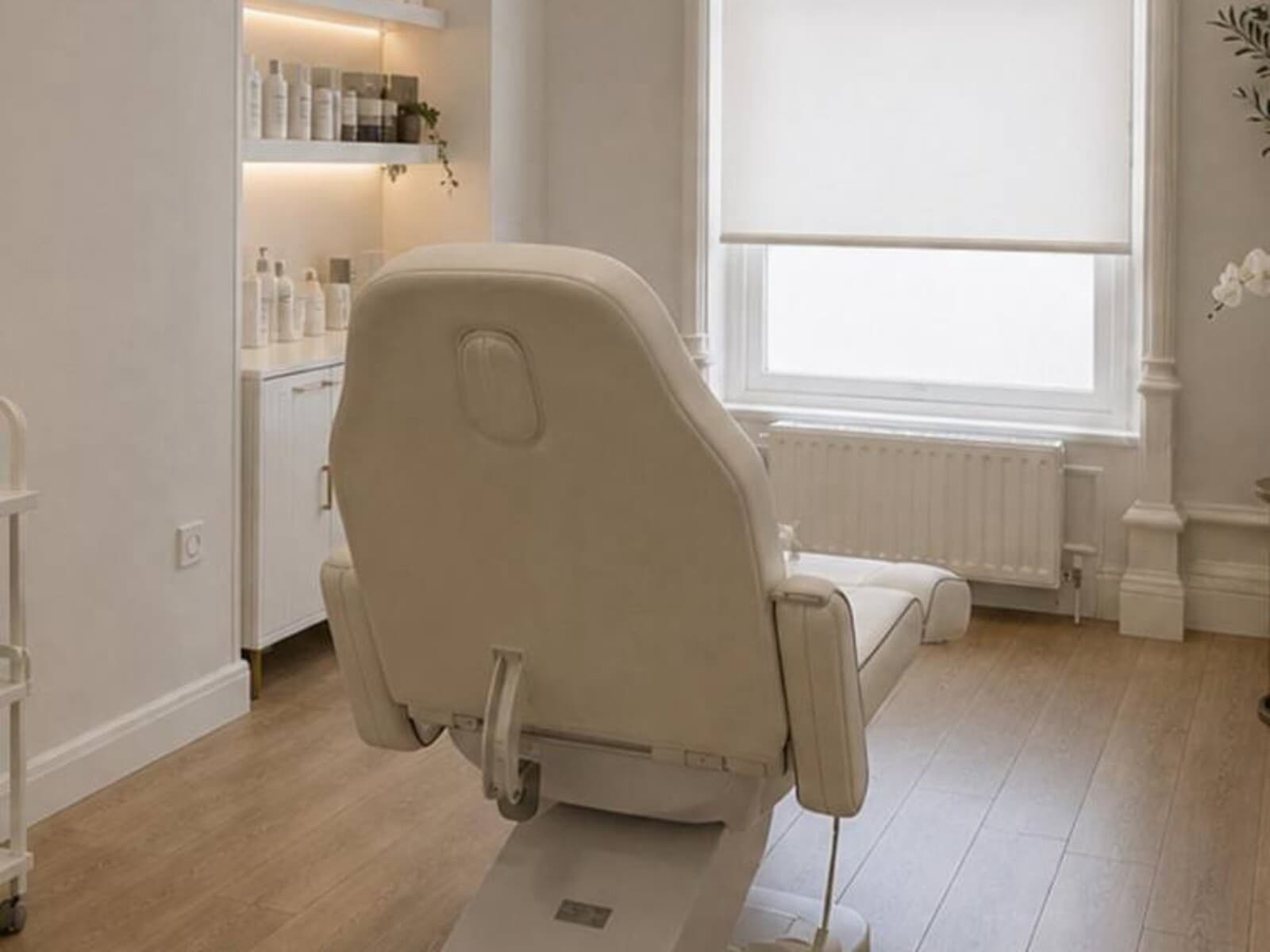 Clean, fully-equipped treatment room at Mona Aesthetics clinic in Leeds